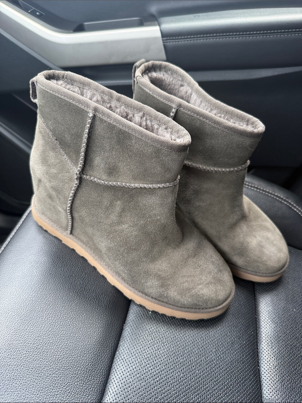 Ugg Women’s Classic Femme Mini Slate Suede Fur Boots - Size 9